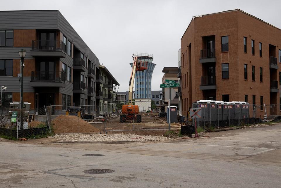 New apartment construction in East Austin on March 16, 2024. Parking minimums add significant costs to housing.