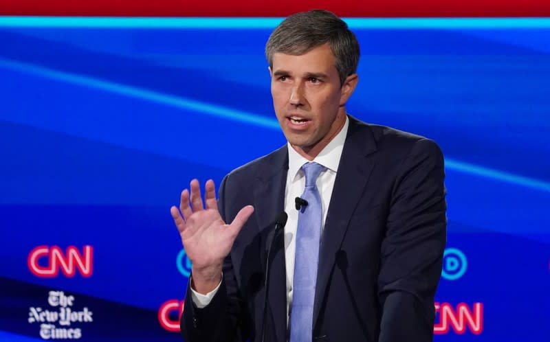 FILE PHOTO: Democratic presidential candidate and former Rep. Beto O'Rourke speaks during the fourth U.S. Democratic presidential candidates 2020 election debate at Otterbein University in Westerville, Ohio U.S.