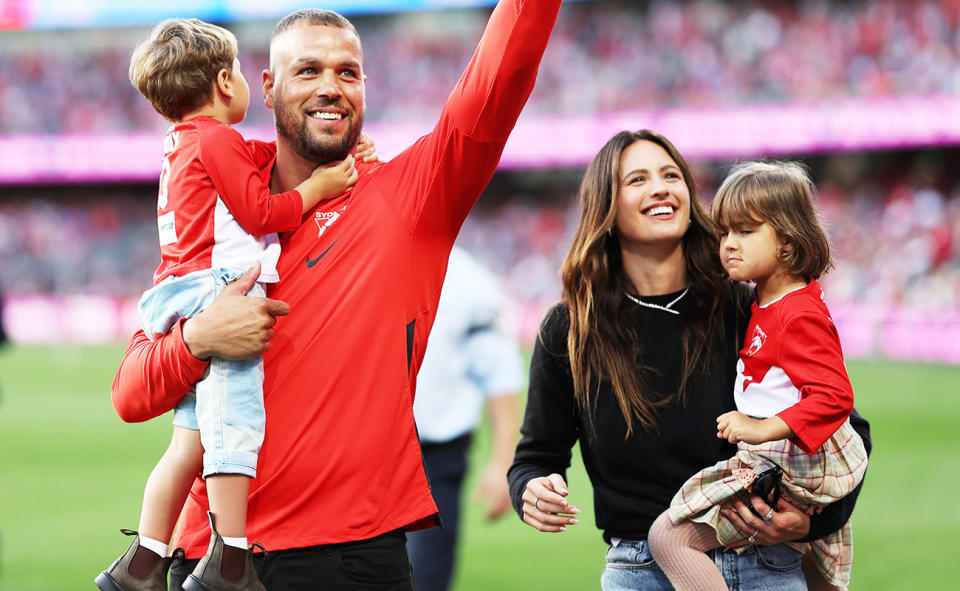 Buddy Franklin, pictured here at the SCG alongside wife Jesinta and their kids.