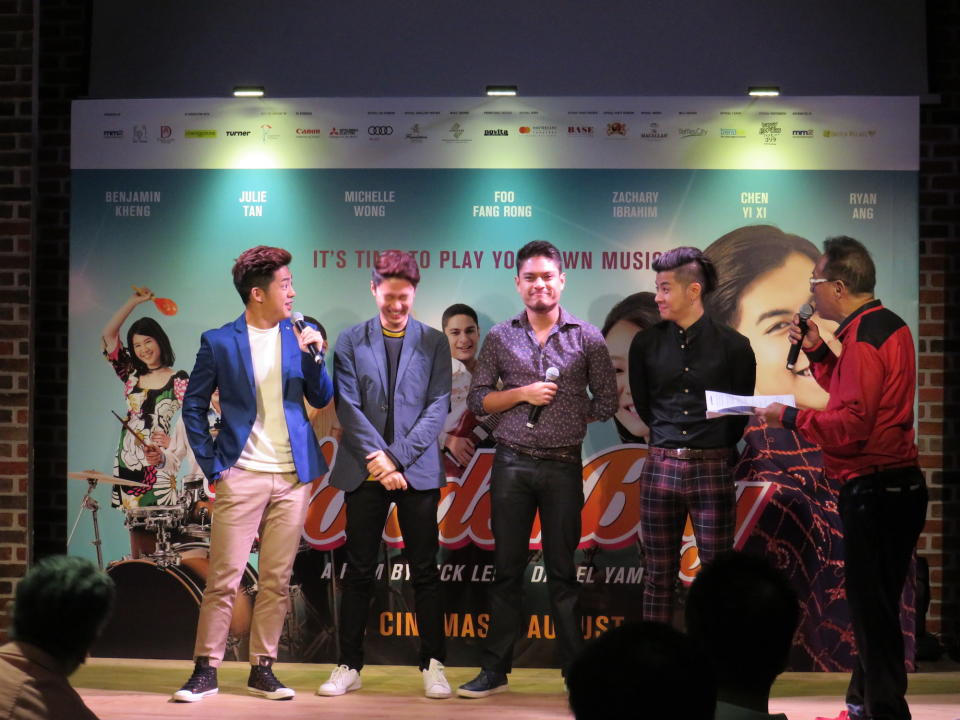 (From left to right) Ryan Ang, Chen Yi Xi, Zachary Ibrahim, and Benjamin Kheng star in “Wonder Boy”.