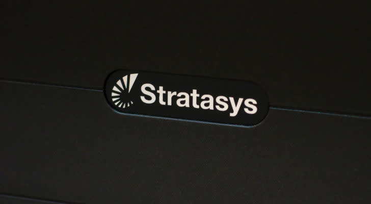 Stratasys (SSYS) logo on a black background