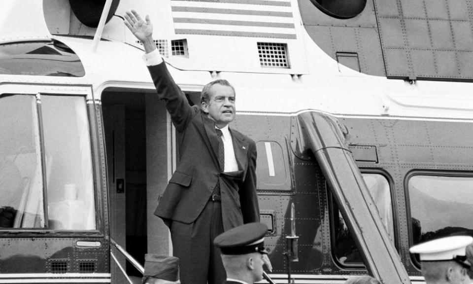Richard Nixon leaves the White House on 9 August 1974, after resigning as president.