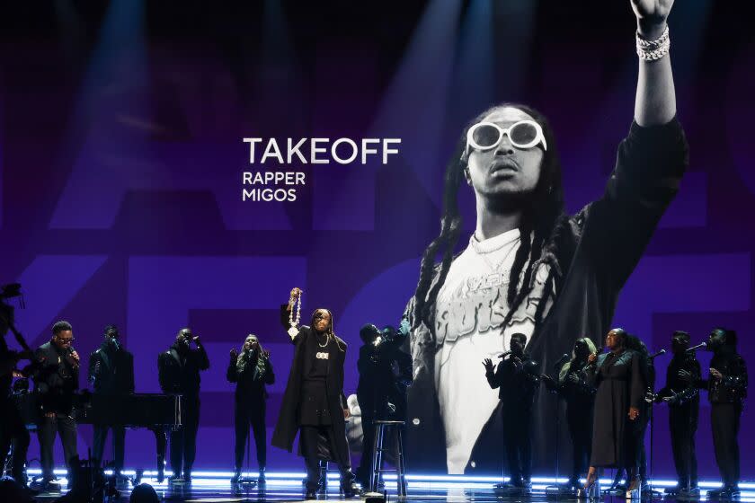 LOS ANGELES, CALIFORNIA - FEBRUARY 5: 65th GRAMMY AWARDS - Quavo performs at the 65th Grammy Awards, held at the Crytpo.com Arena on February 5, 2023. -- (Photo by Robert Gauthier / Los Angeles Times)