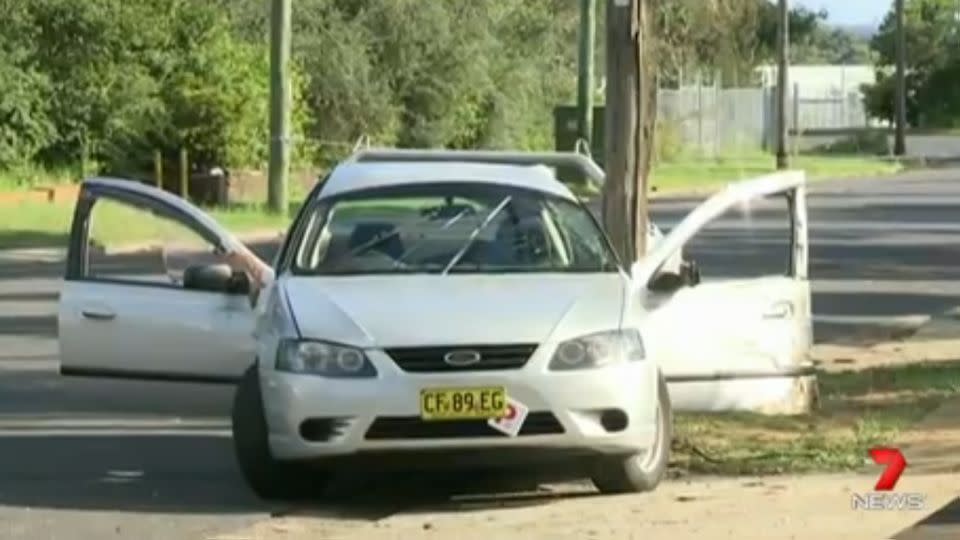The ute in which a P-plater crashed doing burnouts, leaving his friend in an induced coma. Photo: 7News