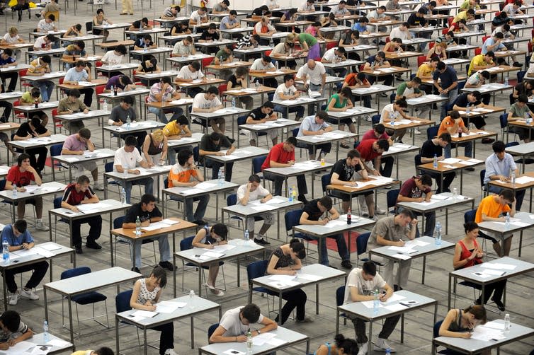 <span class="caption">Tests and exams help to frame education as a competition to be ‘won’.</span> <span class="attribution"><span class="source">Shutterstock</span></span>