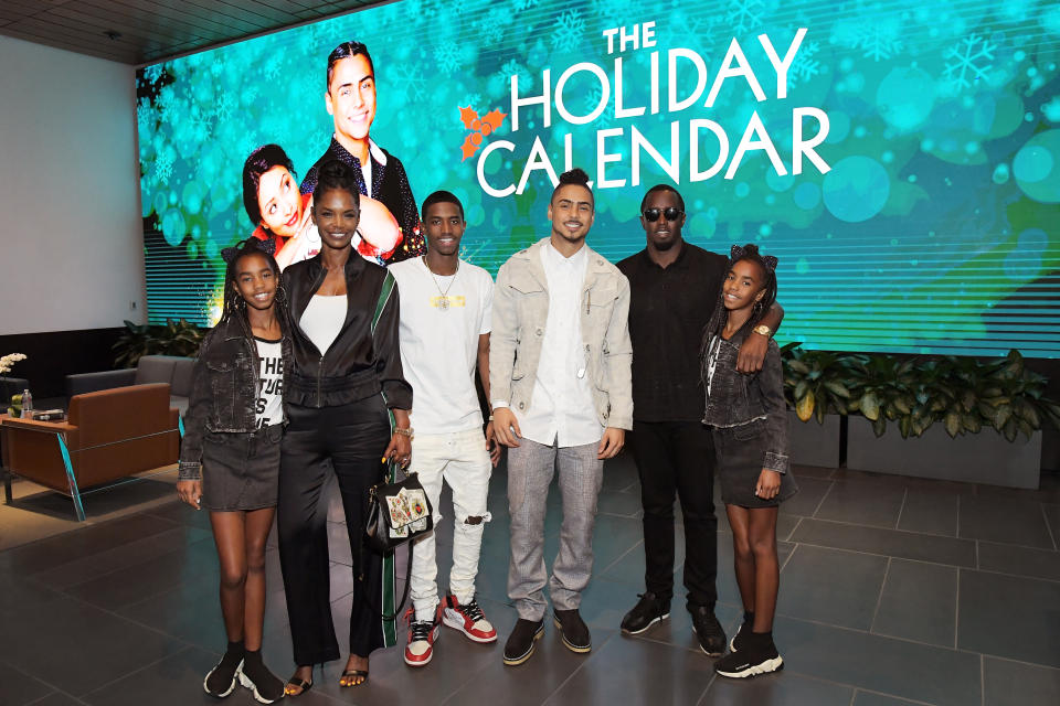 Diddy and Porter on Oct. 30 with Christian Combs, Quincy Brown, D’Lila Star Combs and Jessie James Combs at<em> The Holiday Calendar</em> screening in L.A. (Photo: Charley Gallay/Getty Images for Netflix)