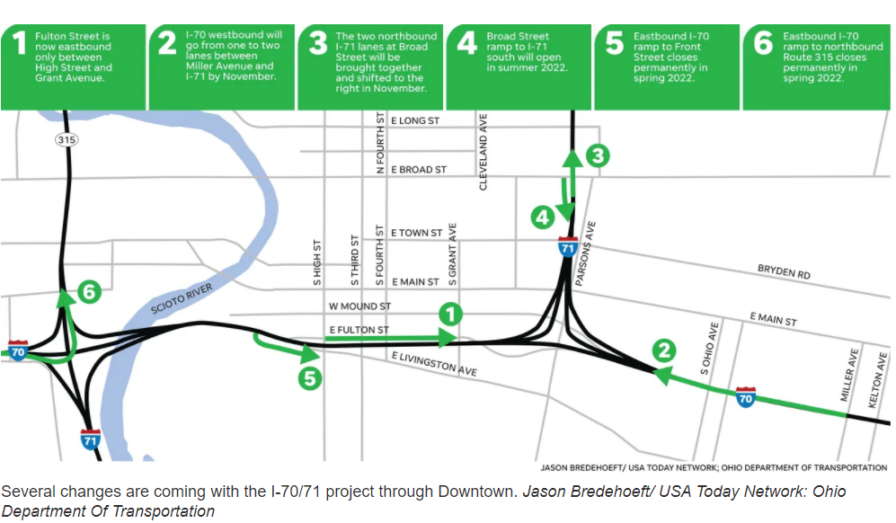 Number 2 on this map is the reopening to two lanes on westbound Interstate 70 that will occur on Sunday after a temporary weekend closure.