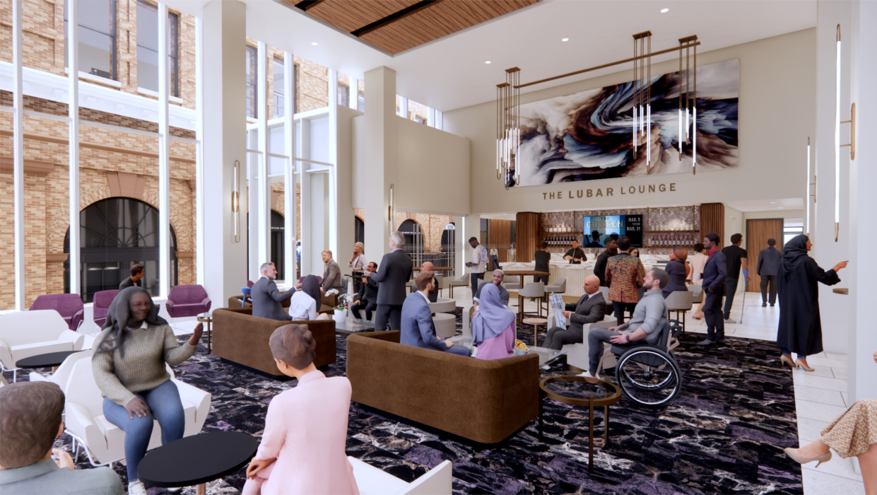 An artist's view of the Lubar Family Donor Lounge, which will be part of the new Milwaukee Repertory Theater when construction is finished in early 2026.
