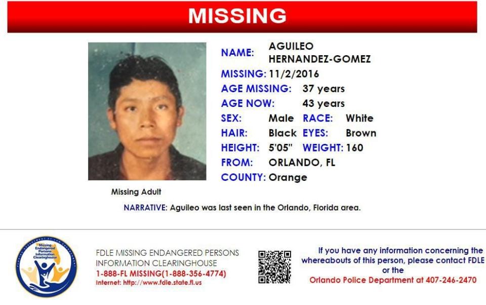 Aguileo Hernandez-Gomez was last seen in Orlando on Nov. 2, 2016.