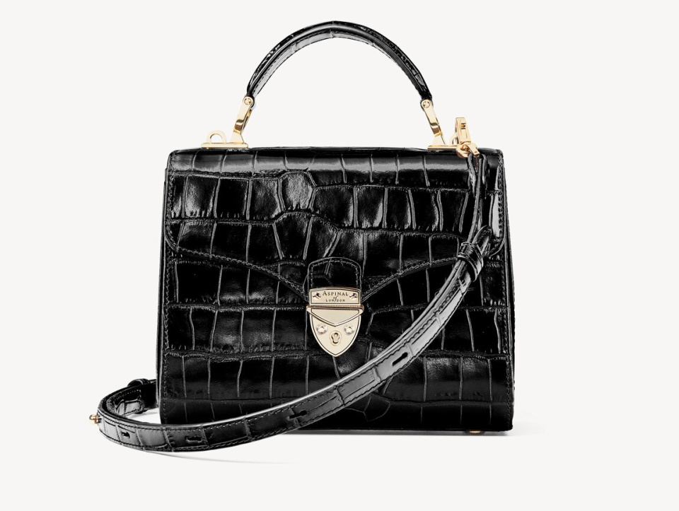 kate middleton's tblack croc print op handle bag from Aspinal of London 