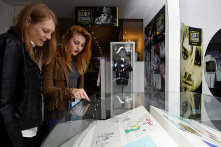 Kurt Cobain's daughter Frances Bean Cobain (R) and his sister Kim Cobain attend the opening of 'Growing Up Kurt' exhibition featuring personal items of Nirvana frontman Kurt Cobain at the museum of Style Icons in Newbridge, Ireland July 17, 2018. REUTERS/Clodagh Kilcoyne