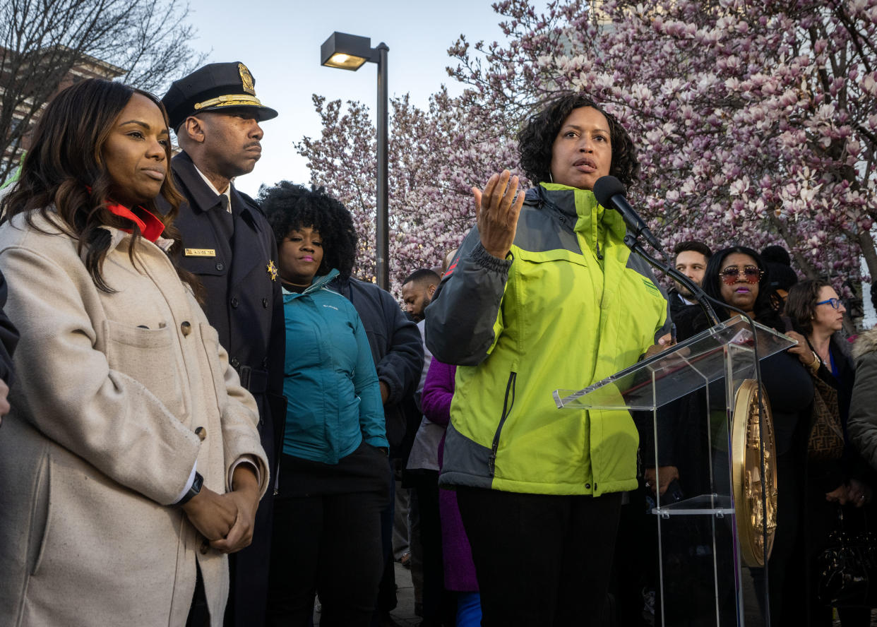 D.C. Mayor Muriel Bowser speaks at a press conference on March 8.