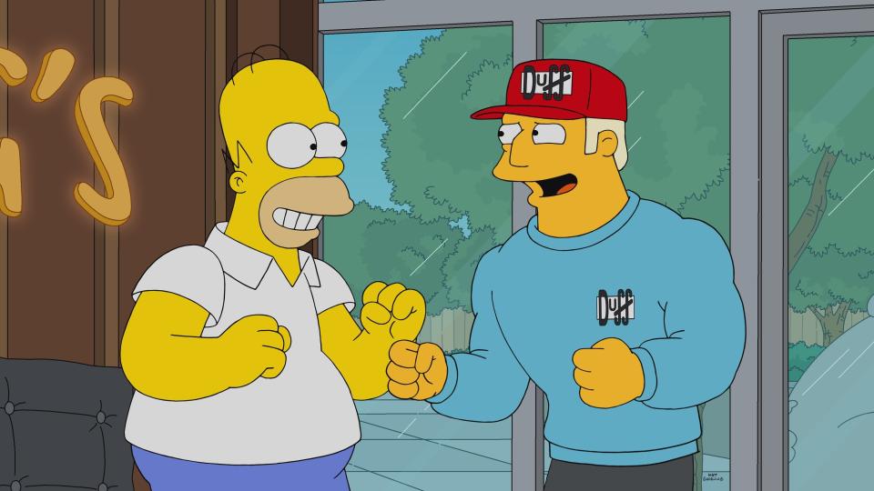 Homer Simpson and Duffman in The Simpsons