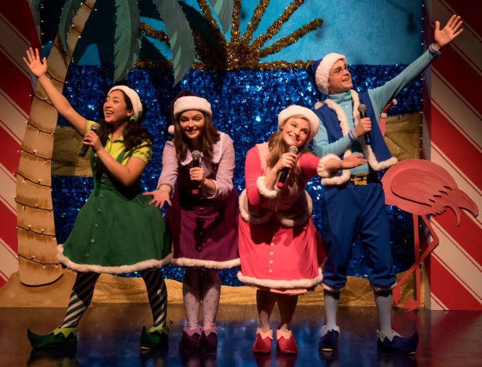 From left, Regina Famatigan, Blair Lamb, Gracie Gilbert and Jackson Janowicz in the 2022 production of “Deck The Halls” presented by Florida Studio Theatre.