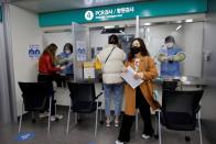 Kim Ji-eun, BTS fan, walks after COVID-19 test at the Incheon International Airport