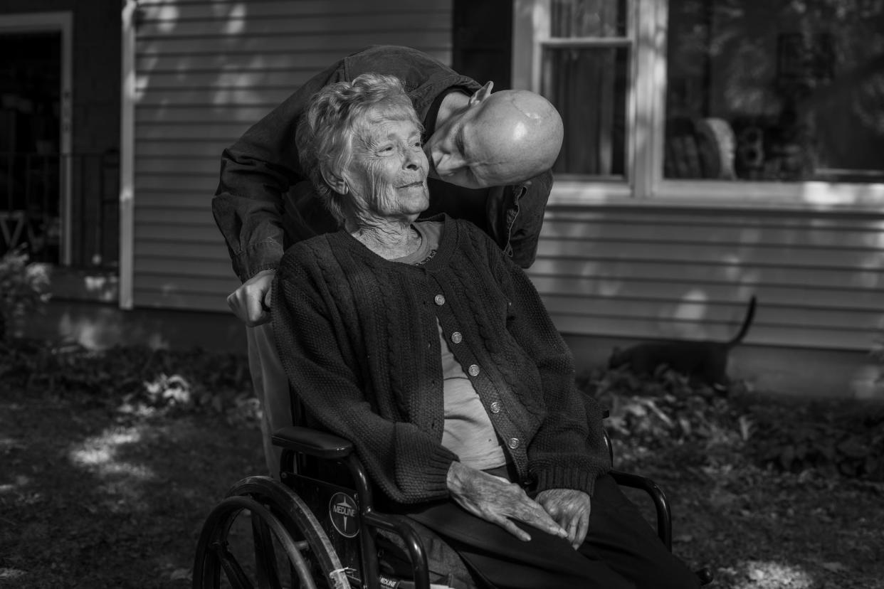 This portrait of William Card kissing his mother, Patricia Card, of Sherrill by local photographer Mark DiOrio is featured in The Last Portrait, an exhibition of black-and-white portraits of people with terminal illnesses at The Other Side in Utica. Patricia Card died in 2016.