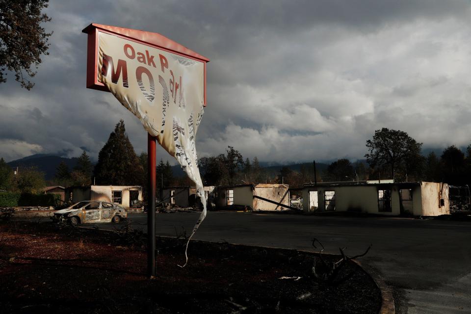 El Oak Park Motel & Mobile Home Park en Gates, el 18 de septiembre de 2020. El hotel prendió fuego cuando el incendio de Beachie Creek atravesó el área en las primeras horas de la mañana del 8 de septiembre de 2020.