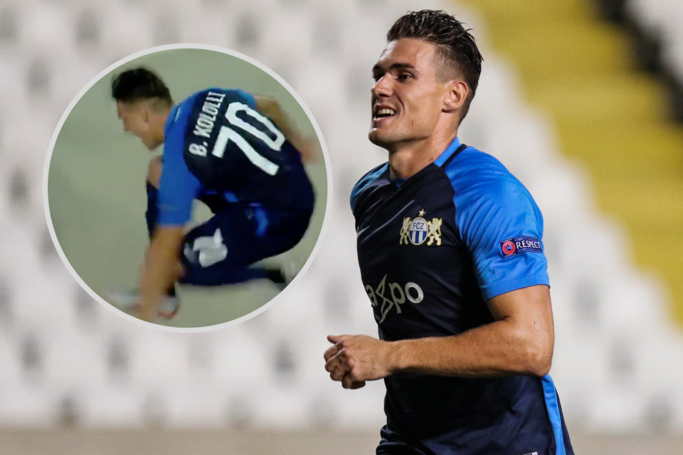 Benjamin Kololli’s celebration did not go to plan as FZ Zurich won at AEK Larnaca last night