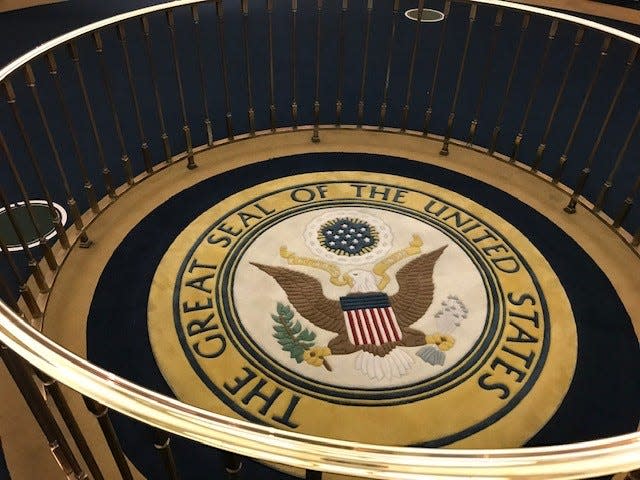 The Great Seal of the United States is pictured inside the Hall of Presidents at Magic Kingdom's Liberty Square.