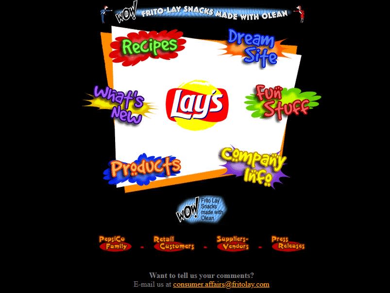 colorful splotches on a white trapezoid that says Lay's at the center