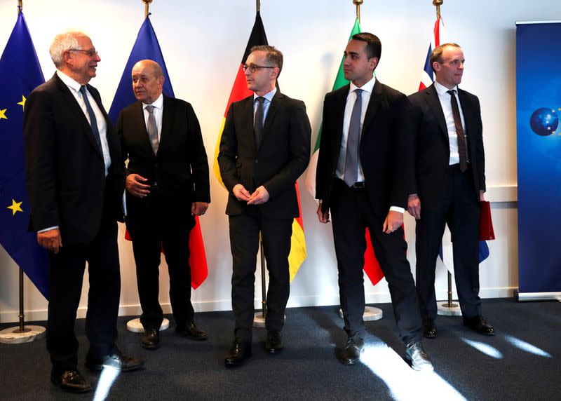 FILE PHOTO: EU High Representative Borrell and foreign ministers of France, Germany, Britain and Italy attend a meeting to discuss Libya's crisis in Brussels