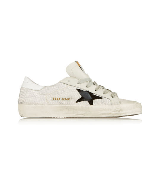 Golden Goose Deluxe Distressed Leather-Paneled Mesh Sneakers, $525, net-a-porter.com