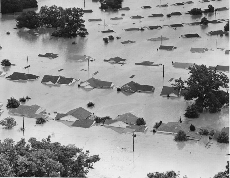 During the May 1949 flood, the North Crestwood addition flooded. It is considered a benchmark against which all other floods are compared. It was caused by 10 to 12 inches that fell in the Mary’s Greek and Clear Fork of the Trinity River.