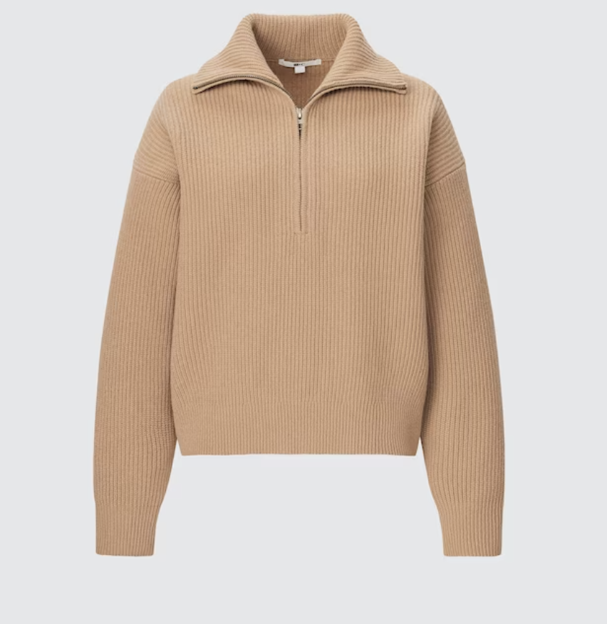 A photo of Premium Lambswool Long Sleeve Half-Zip Sweater. (PHOTO: Uniqlo)