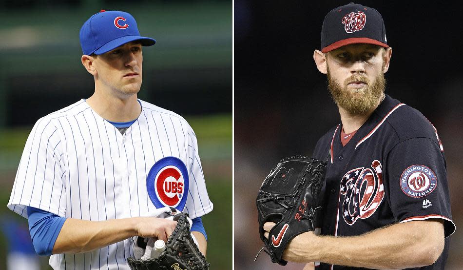 The Game 1 pitching matchup will featured Chicago’s Kyle Hendricks versus Washington’s Stephen Strasburg. (AP Photos)