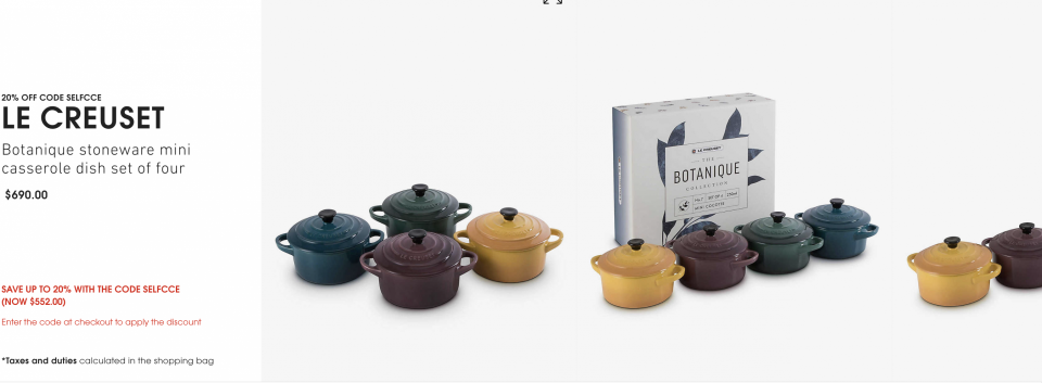 LE CREUSET Botanique stoneware mini casserole dish set of four HKD552（折後價錢）