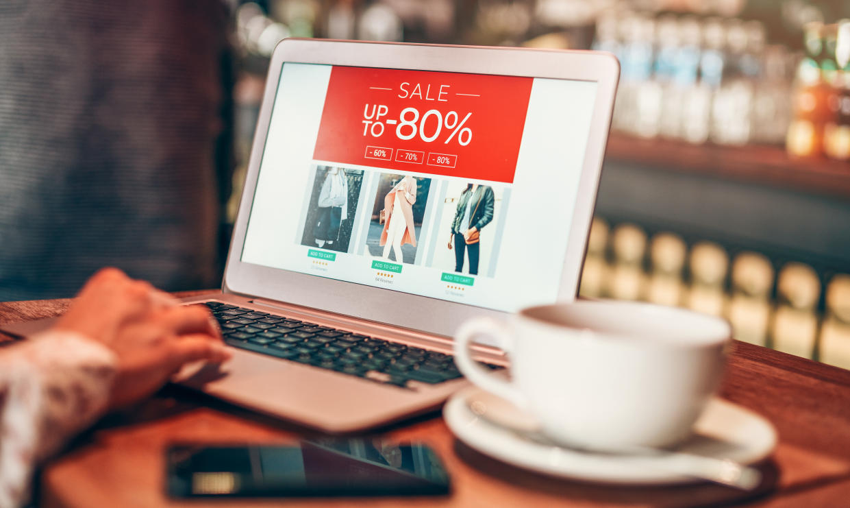 Online shopping website on laptop screen. online shopping concept thanksgiving deals canada