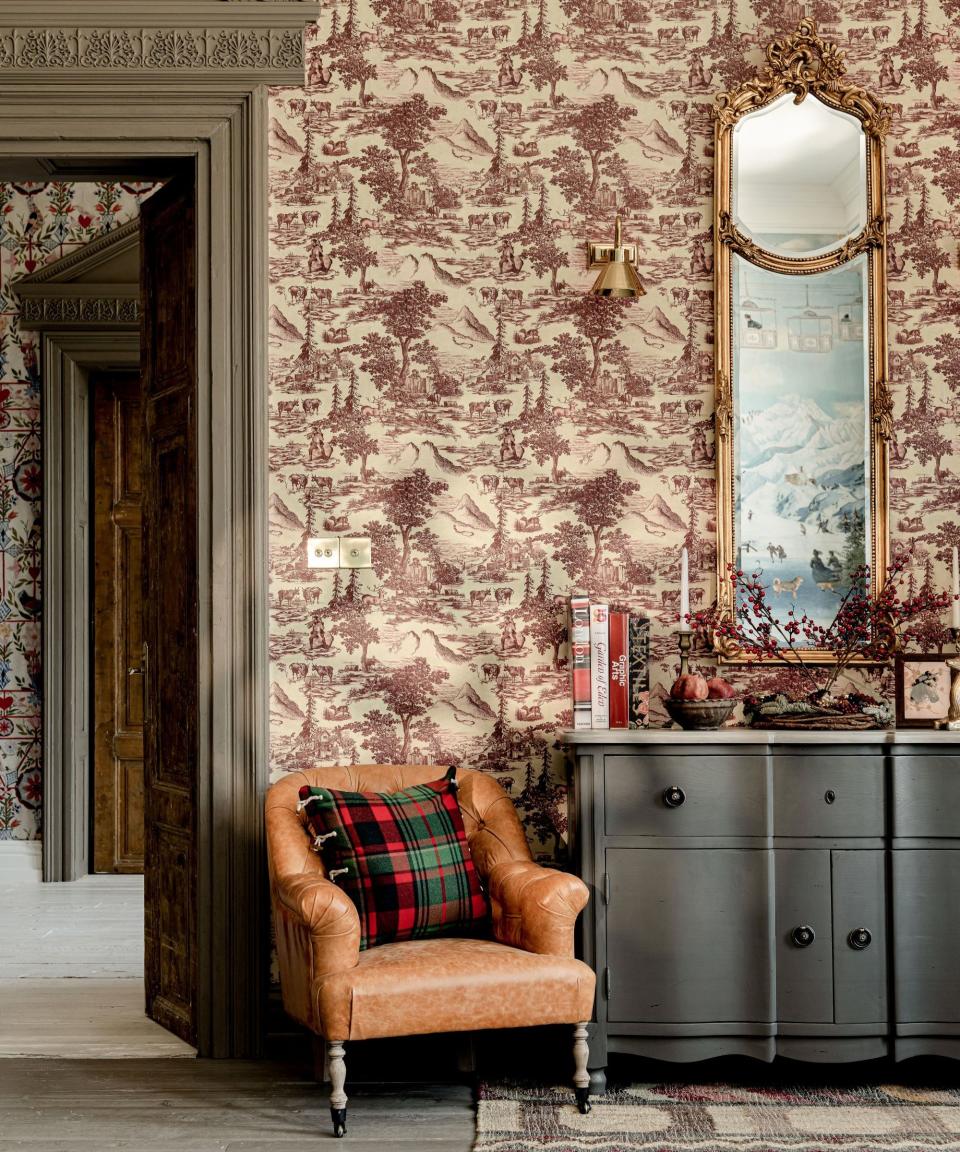 Living room with French decor in earthy colors