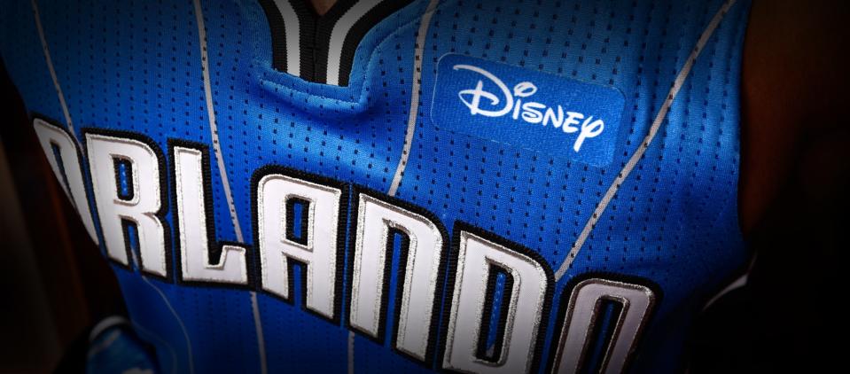 A closer look at the Orlando Magic's Disney ad jersey patch. (Matt Stroshane/Walt Disney World)