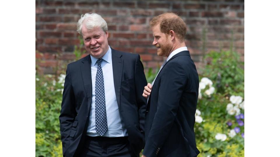 Charles Spencer and Prince Harry in a garden