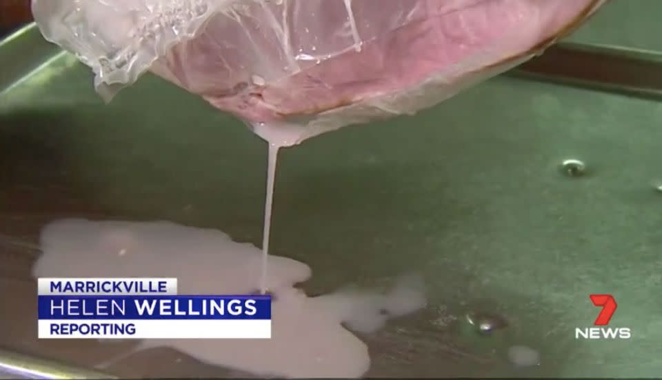 Excess water in an imported ham. Source: 7 News