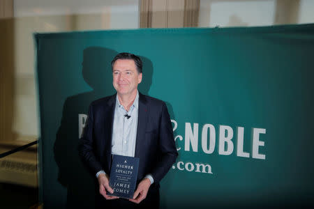 Former FBI Director James Comey arrives to speak about his book "A Higher Loyalty" in New York, U.S., April 18, 2018. REUTERS/Lucas Jackson