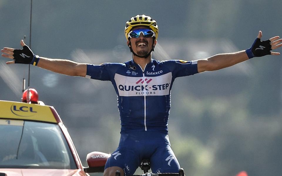 Tour de France 2018, stage 10: Julian Alaphilippe solos to victory with brilliant Alpine attack as Greg Van Avermaet holds onto lead