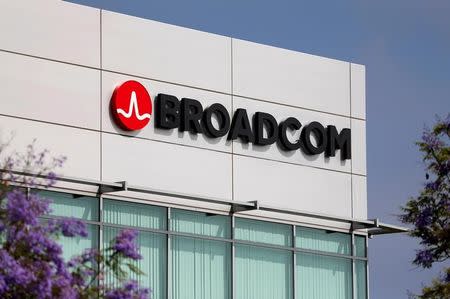 Broadcom Limited company logo is pictured on an office building in Rancho Bernardo, California May 12, 2016. REUTERS/Mike Blake/Files