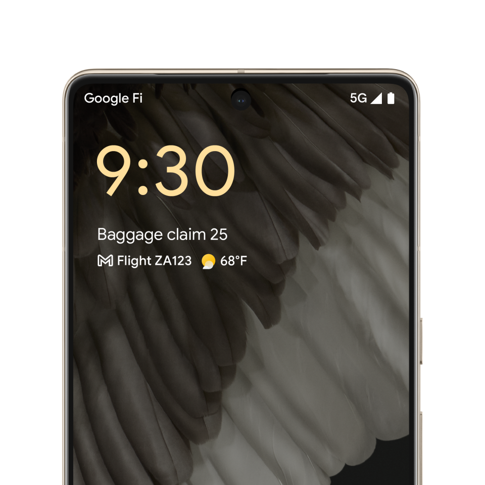 Google Pixel 7 smartphone displaying text that reads 