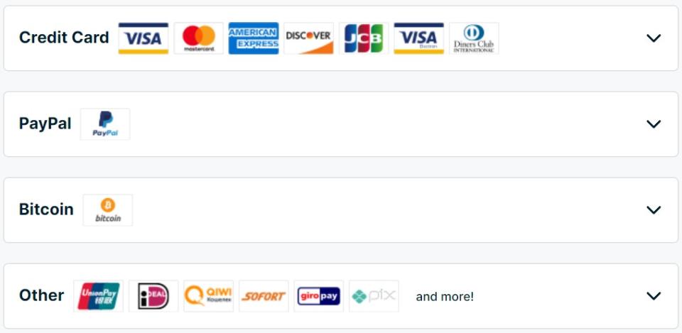 A screenshot of ExpressVPN's payment options from its website.