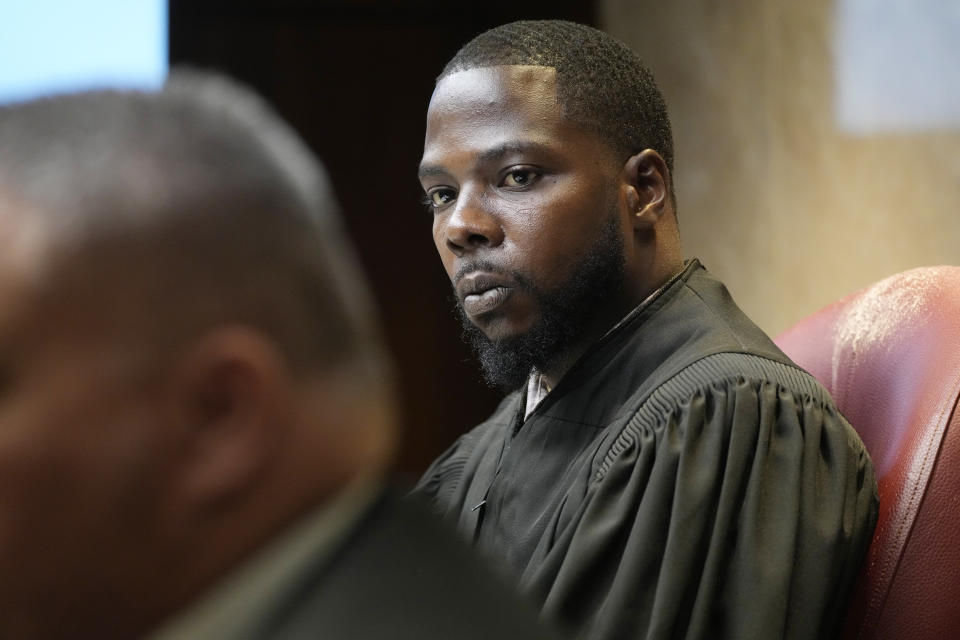 FILE -Oakland County Judge Kwame Rowe looks towards witness during cross examination, Thursday, July 27, 2023, in Pontiac, Mich. Rowe will hear a fourth and final day of testimony Friday, Aug. 18, 2023 to determine whether a teenager will get a life sentence for the fatal shooting of four students at a Michigan school in 2021. (AP Photo/Carlos Osorio, File)