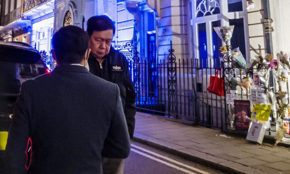 Kyaw Zwar Minn waiting outside the Myanmar embassy with his diplomatic car after being refused entry last week.