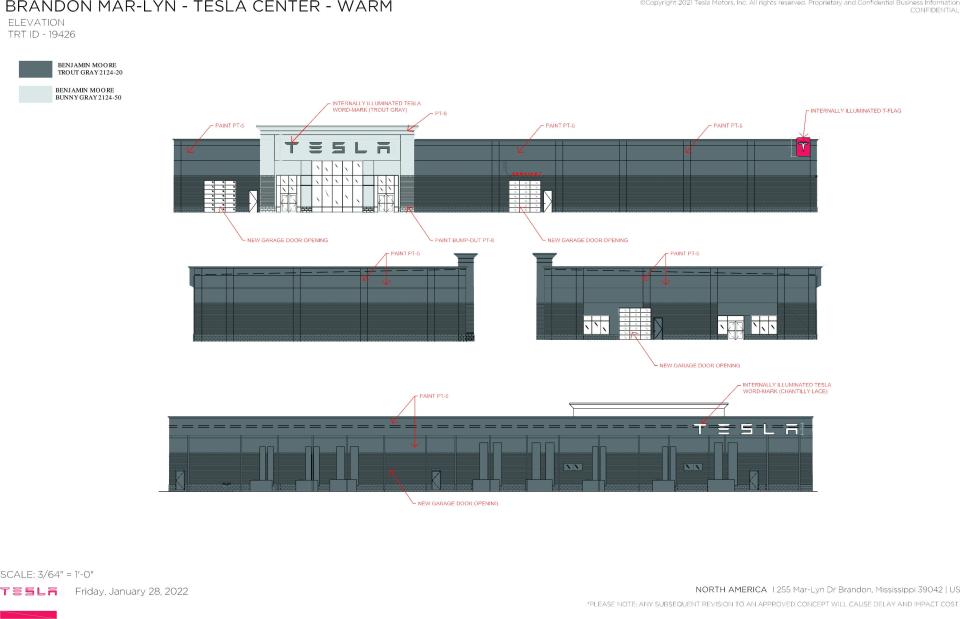 Rendering of new Tesla dealership in Brandon