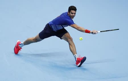 Britain Tennis - Barclays ATP World Tour Finals - O2 Arena, London - 15/11/16 Canada's Milos Raonic in action during his round robin match with Serbia's Novak Djokovic Reuters / Stefan Wermuth Livepic