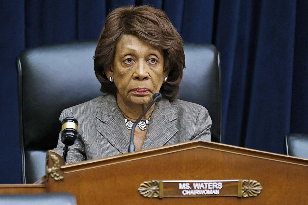 WASHINGTON, DC - MAY 12: House Financial Services Committee Chair Maxine Waters (D-CA) raps her gavel as Treasury Secretary Janet Yellen answers members' questions during a hearing in the Rayburn House Office Building on Capitol Hill on May 12, 2022 in Washington, DC. While Yellen was before the committee to talk about the Financial Stability Oversight Council's annual report, she was asked about the U.S. response to the Russian invasion of Ukraine and abortion. (Photo by Chip Somodevilla/Getty Images)