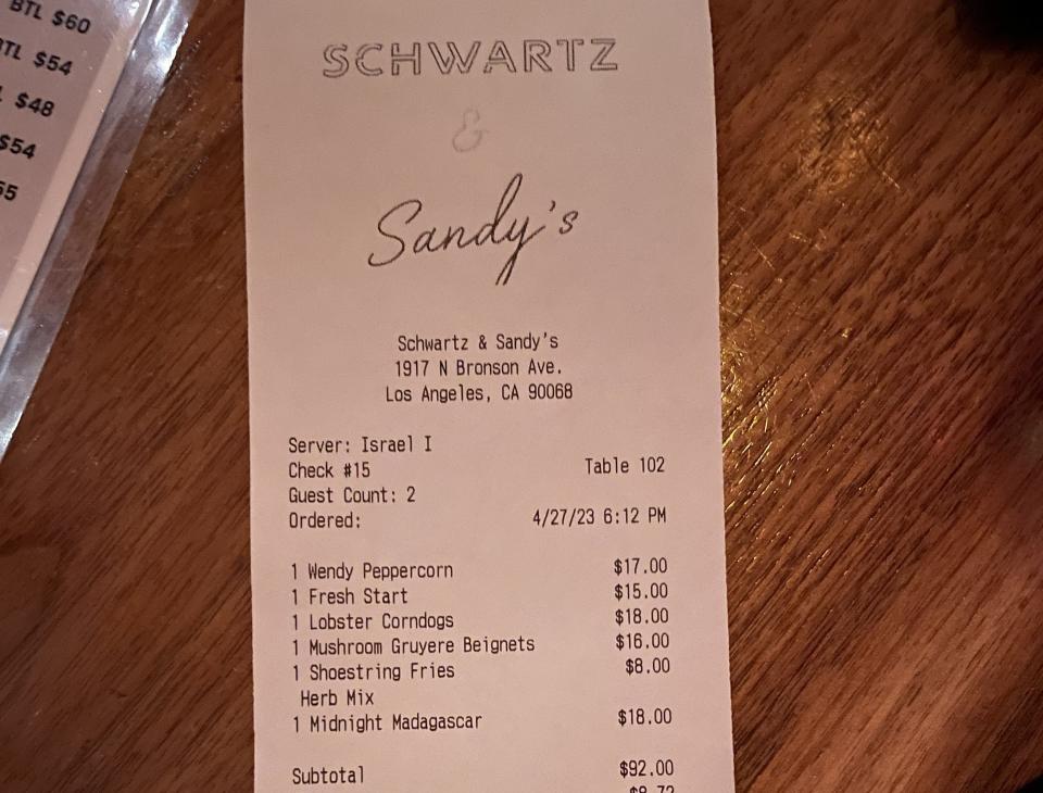 A photo of the receipt
