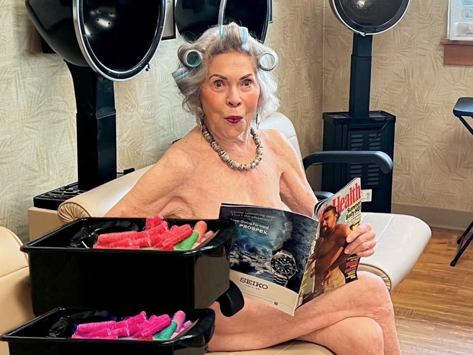 Linden Ponds resident Carole Walt is the February calendar girl in the senior living community's tongue-in-cheek fundraiser that raises money to help financially strapped residents remain in their homes.