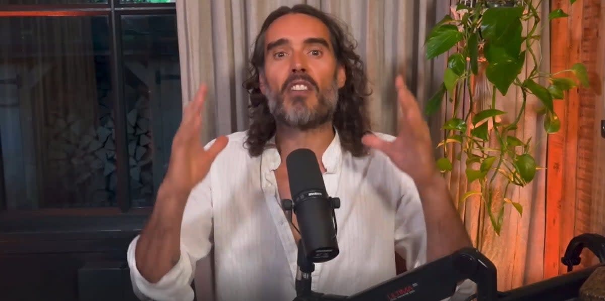 Russell Brand appearing on his Rumble channel on Monday evening (Alex Ross)