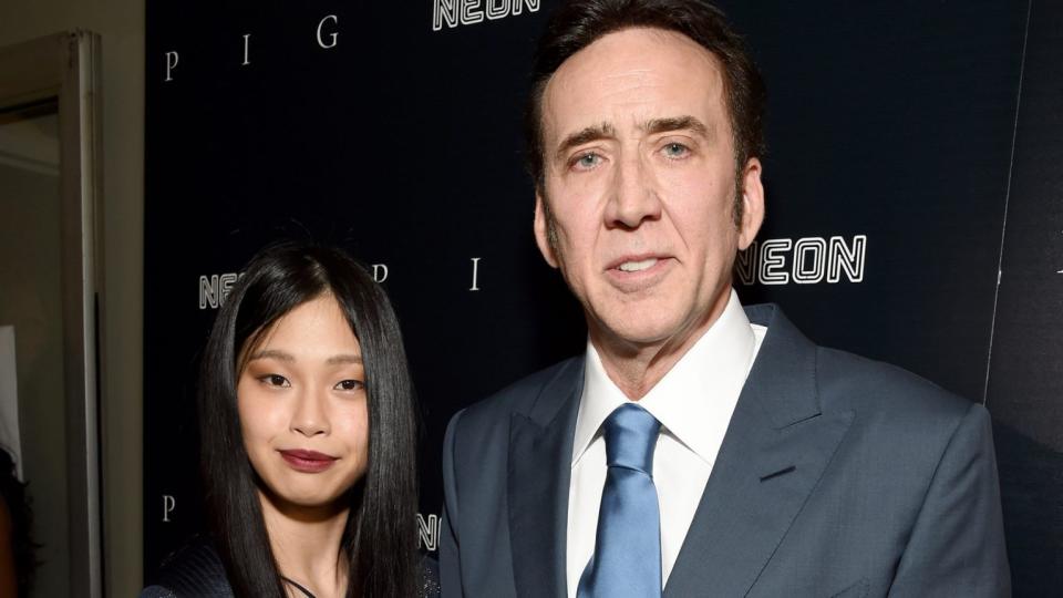 Riko Shibata, left, and Nicolas Cage arrive at the Los Angeles premiere of "Pig", at the Nuart Theatre