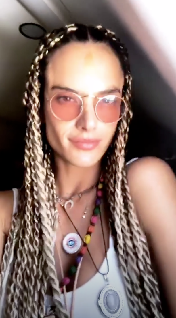 The supermodel wore her hair in Senegalese twists. (Photo: Alessandra Ambrosio via Instagram Stories)